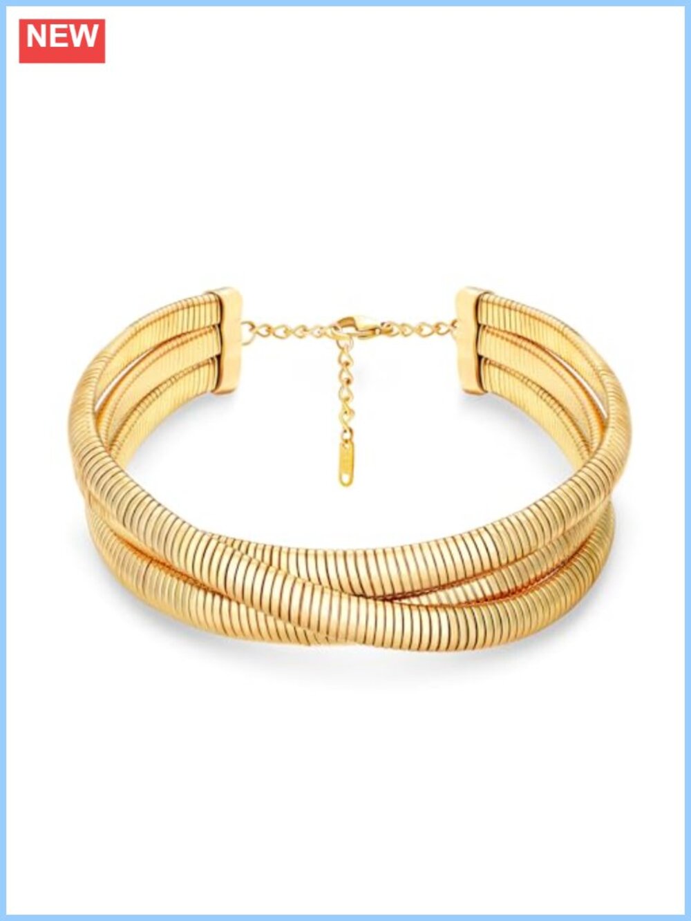 14K Gold Plated 3 Layer Twisted Snake Chain Choker Necklace Women